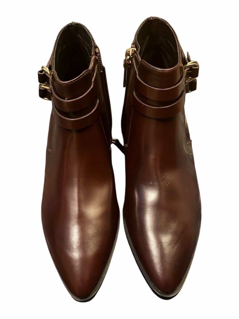 Tod's Dark Brown Leather Pointed Ankle Booties with Buckle Straps